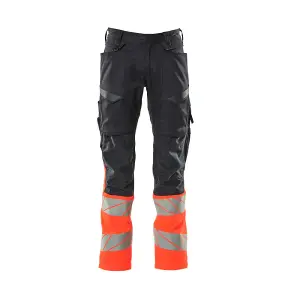 Mascot Accelerate Safe Trousers with Kneepad Pockets - Dark Navy/Hi-Vis Red   (40.5) (Leg Length - Regular)