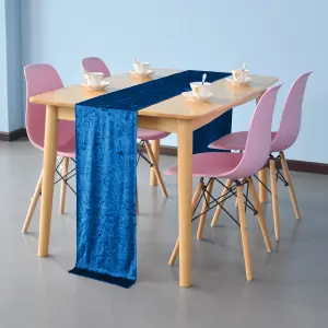 Neel Blue Crushed Velvet Table Runner, Royal Blue - 33cm x 274cm