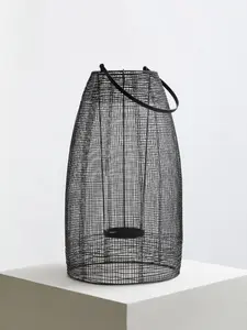 Interiors by Premier Large Black Lantern, Iron Wireframe Black Candle Holder, Indoor & Outdoor Glass Shade Candle Holder