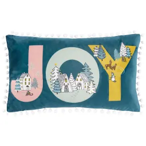 furn. Snowy Village Joy Velvet Feather Rich Cushion