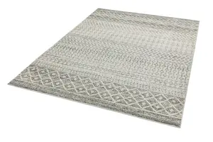 Grey Abstract Geometric Shaggy Modern Easy to clean Rug for Dining Room-120cm X 170cm