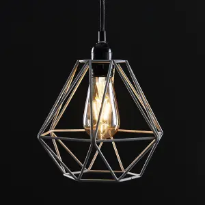 ValueLights Diablo Grey Ceiling Pendant Shade and B22 Pear LED 4W Warm White 2700K Bulb