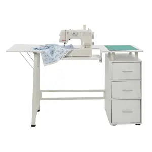 Sewing Online Large White Sewing Table with 3 Drawers, with Adjustable Platform