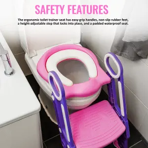 HILLINGTON Padded Potty Toilet Seat - Adjustable Baby Toddler Kid Toilet Trainer with One Step Stool Ladder for Children - Purple