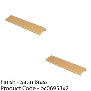 2 PACK - Square Edge Finger Pull Handle - Satin Brass 200mm - Slim Cupboard Drawer