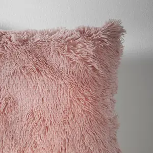 Cuddly Deep Pile Faux Fur Cushion Cover Pink