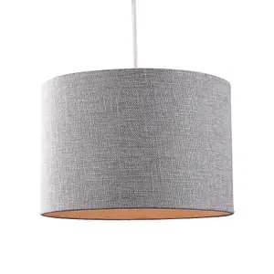 Modern and Sleek 12 Inch Light Grey Linen Fabric Drum Lamp Shade 60w Maximum