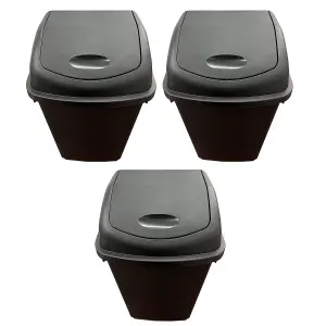 1 x 50L Black Home Kitchen Office Plastic Rubbish Bin With Swing Lid