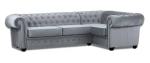 Chesterfield Style Mariot Corner Sofa Grey French Velvet (Right Hand Corner)