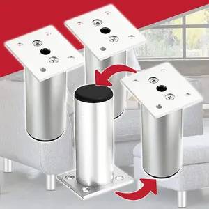 SPARES2GO Universal Adjustable Furniture Feet 4.5" Silver Wardrobe Table Footrest Riser Legs (Pack of 4)