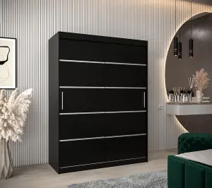 Verona 01 Contemporary 2 Sliding Door Wardrobe 5 Shelves 2 Rails Black Matt (H)2000mm (W)1500mm (D)620mm