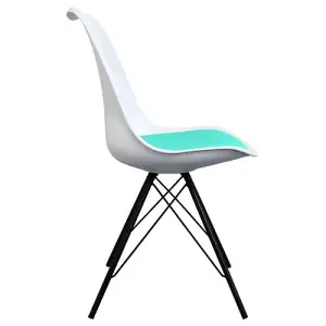 Soho White and Aqua Blue Plastic Dining Chair with Black Metal Legs