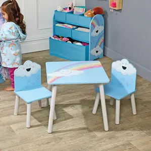 URBNLIVING 53cm Height Kids Wooden Table & 2 Chairs Rainbow Themed Toddlers Junior Play Desk Set