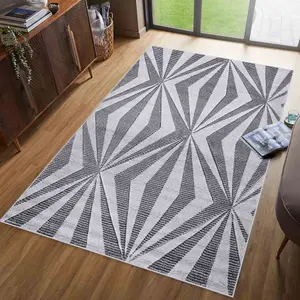 Valencia Modern Crystal Design Carved Area Rugs Dark Grey 80x150 cm