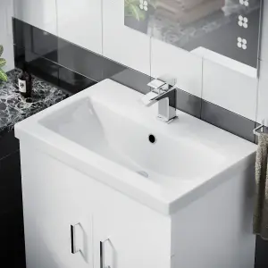 Nes Home Nanuya 600mm Freestanding White Ceramic Basin Sink Vanity MDF Unit