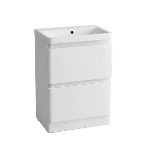 Rinse Bathrooms 600mm Free Standing Basin Vanity Cabinet Unit Bathroom Soft Close Drawers Storage Furniture Gloss White