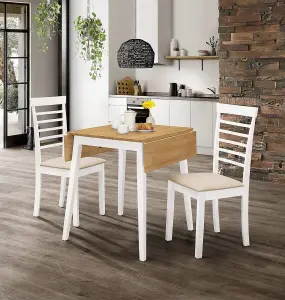 Hallowood Furniture Ledbury Drop Leaf Rectangular Table with 2 Chairs in White Painted and Oak Finish