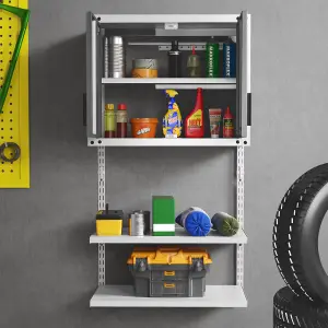 COSTWAY Metal Wall Cabinet with Lock Garage Storage Cabinet with 3 Adjustable Shelves