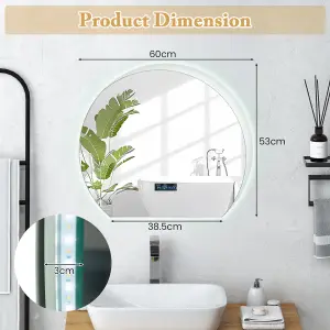 COSTWAY Frameless LED Bathroom Mirror Half Circle Anti-Fog Vanity Mirror w/ Touch Switch