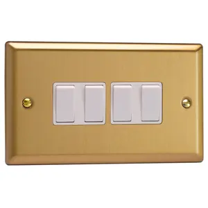 Varilight 4-Gang 10A 1- or 2-Way Rocker Switch (Twin Plate) Brushed Brass