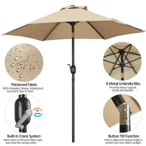 Yaheetech Tan 2.3m Tiltable Patio Parasol Market Umbrella with Crank