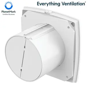 IPX5 Axial Bathroom Extractor Fan with Timer & Humidstat - Wall or Ceiling Mounted (100mm, White)