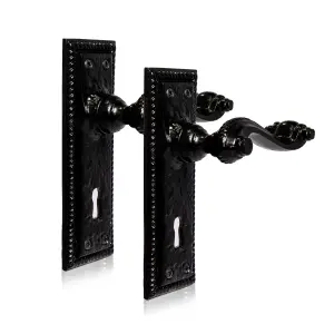 XFORT Georgian Black Antique Traditional Lever Lock Door Handles (1 Pair)