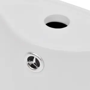 Ceramic Stand Bathroom Sink Basin Faucet/Overflow Hole White Round