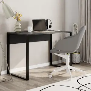 Inna Modern Work Table Retro Grey Silky Black with Sturdy Black Metal Legs Particle Board Industrial Desk Width 110cm