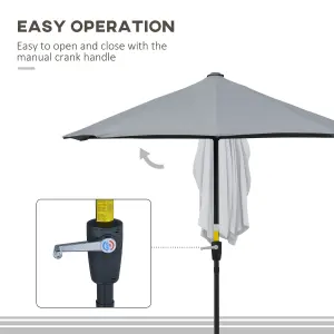 Outsunny 2m Half Garden Parasol Market Umbrella Crank Handle, Base Dark Grey