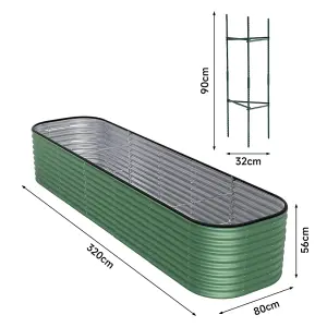 320cm W x 80cm D Light Green Bed Oval-Shaped Galvanized Steel Raised Garden Bed Outdoor Use Only