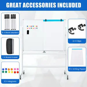 Costway Double Sided Magnetic Whiteboard Adjustable Mobile Revolving Board with Magnets