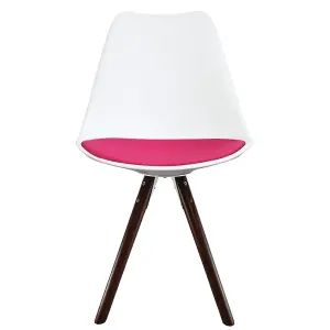 Soho White & Bright Pink Plastic Dining Chair with Pyramid Dark Wood Legs