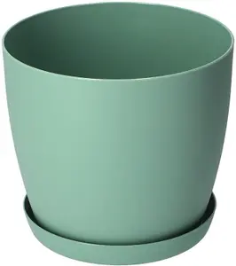 Plant Pots Flower Planter 6 Colours 8 sizes Matt Plastic Pot + Saucer Tray Deco Green 9.5cm