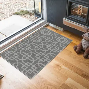 Machine Washable Cubed Trellis Design Anti Slip Doormats Dark Grey 57x90 cm