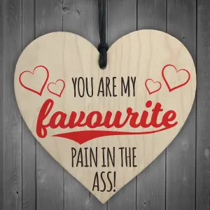 Red Ocean Favourite Pain In The Novelty Wooden Hanging Heart Plaque