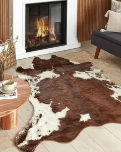 Faux Cowhide Area Rug 150 x 200 cm Brown and White BOGONG