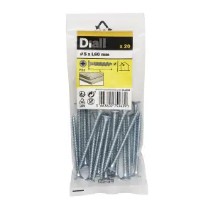 Diall Double-countersunk Zinc-plated Carbon steel Screw (Dia)5mm (L)60mm, Pack of 20