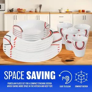 16pc Dinner Set Complete for Formal or Casual Dining - Includes Plates Bowls and Mugs - Dishwasher and Microwave Safe - Perfect