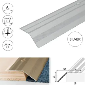 A39 37mm Anodised Aluminium Door Threshold Ramp Profile - Silver, 0.9m