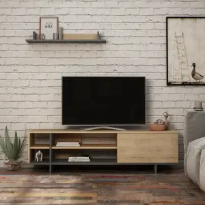 Decortie Stockton Modern TV Unit with Storage Wall Shelf 65" TVs Oak Anthracite Grey 160cm Wide