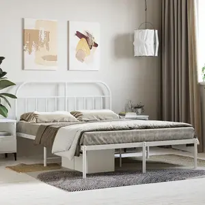 Berkfield Metal Bed Frame with Headboard White 150x200 cm