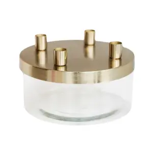 Metal Candle Holder with Glass Bowl Gold H9cm D20cm