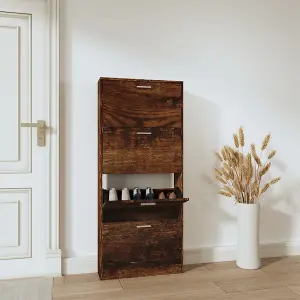 Berkfield Shoe Cabinet Smoked Oak 59x17x150 cm Engineered Wood