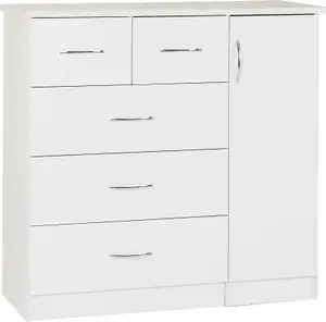 Nevada 1 Door 5 Drawer Low Wardrobe White Gloss