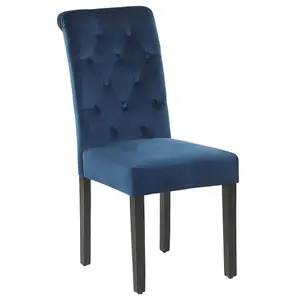 Set of 2 Dining Chairs VELVA II Velvet Dark Blue