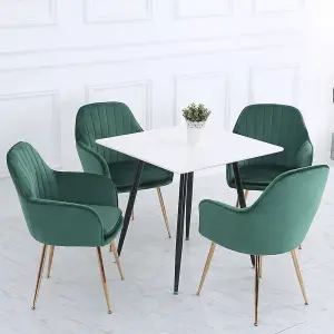 Set of 2 Green Frosted Velvet Dining Chairs Set Kitchen Chair Armchair with Metal Legs