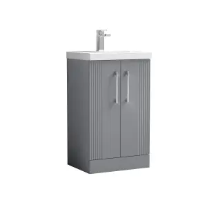 Retro 2 Door Floor Standing Vanity Unit with Thin-Edge 1 Tap Hole Ceramic Basin - 500mm - Satin Grey - Balterley