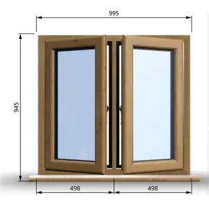 995mm (W) x 945mm (H) Wooden Stormproof Window - 2 Opening Windows (Left & Right) - Toughened Safety Glass