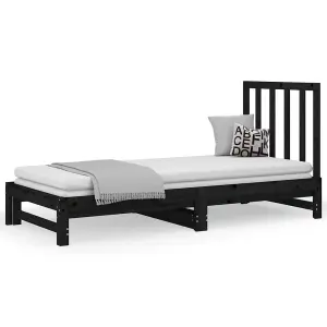 Berkfield Pull-out Day Bed Black 2x(90x200) cm Solid Wood Pine